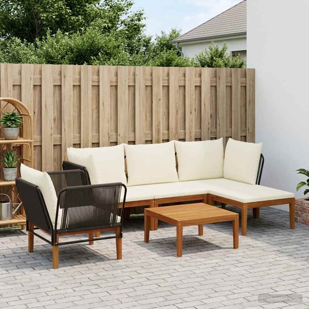 vidaXL 6 pcs Solid Acacia Wood & Rope Natural Black and Cream White