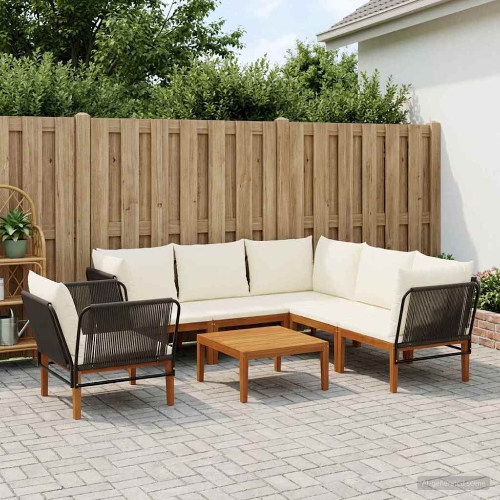 vidaXL 6 pcs Solid Acacia Wood & Rope Natural Black and Cream White