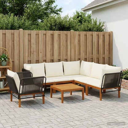 vidaXL 6 pcs Solid Acacia Wood & Rope Natural Black and Cream White