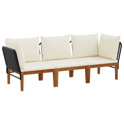 6 pcs Solid Acacia Wood & Rope Natural Black and cream white 1x corner +1x middle +1x footrest–3x corner +2x middle +table 2x corner +1x middle