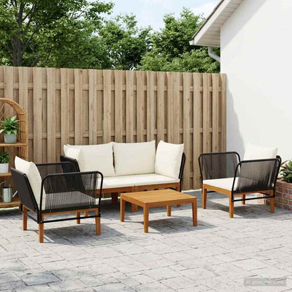 vidaXL 6 pcs Solid Acacia Wood & Rope Natural Black and Cream White