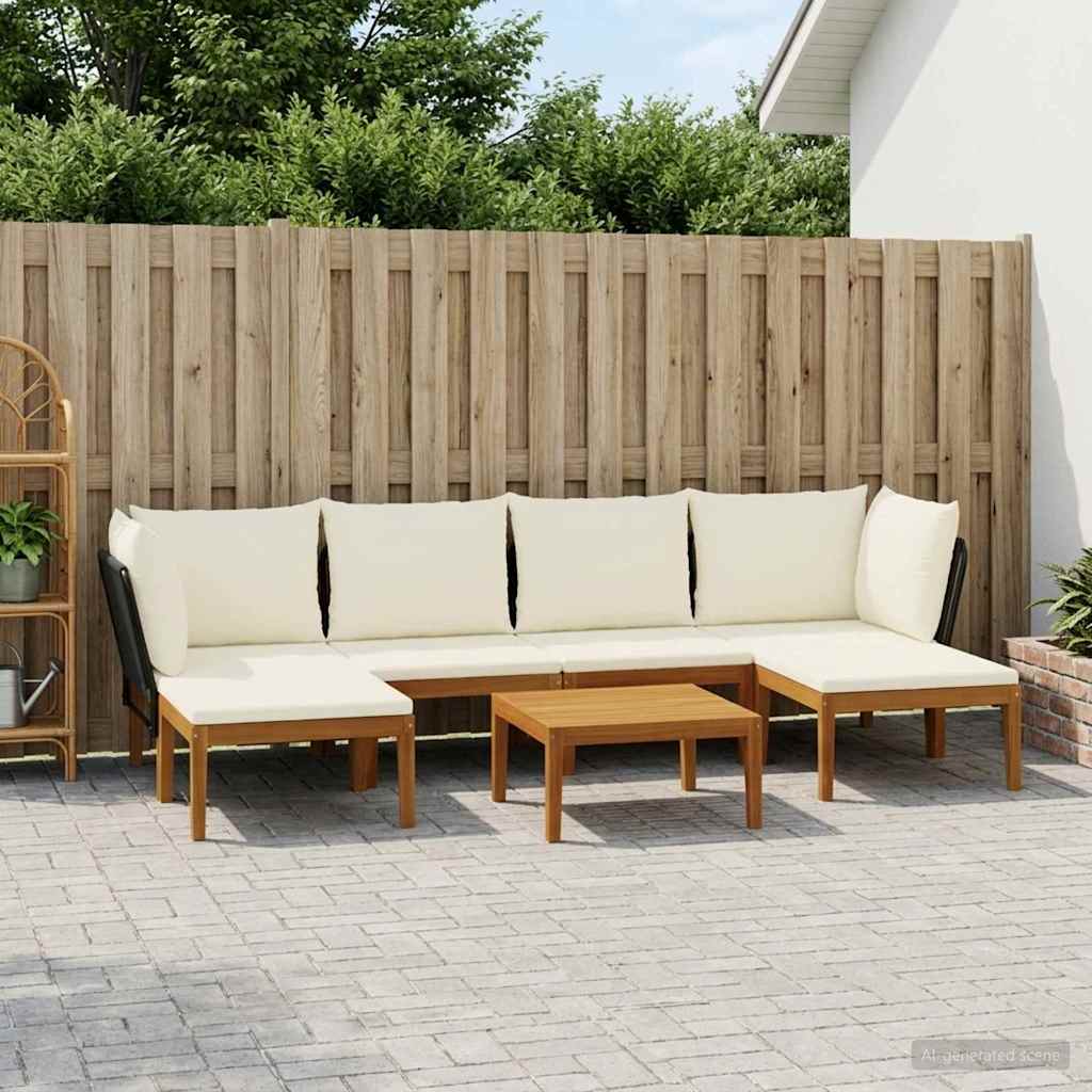 vidaXL 6 pcs Solid Acacia Wood & Rope Natural Black and Cream White