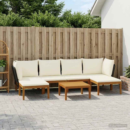 vidaXL 6 pcs Solid Acacia Wood & Rope Natural Black and Cream White