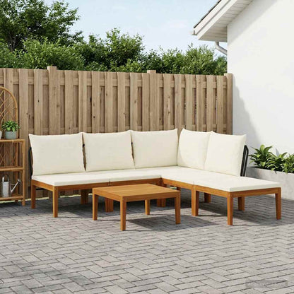 vidaXL 6 pcs Solid Acacia Wood & Rope Natural Black and Cream White
