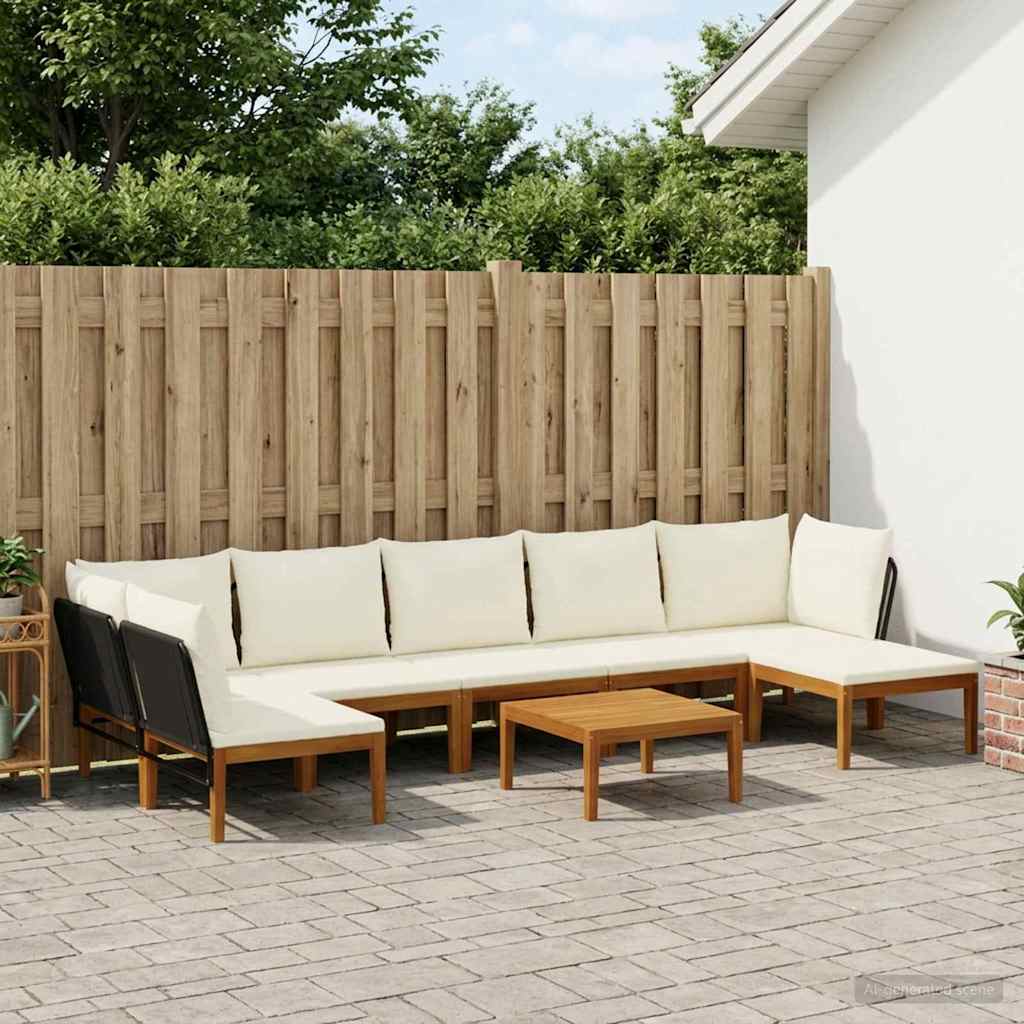 vidaXL 6 pcs Solid Acacia Wood & Rope Natural Black and Cream White