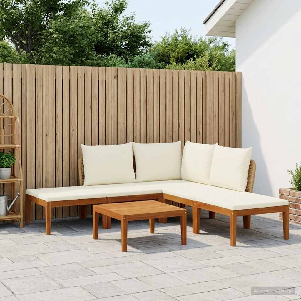 vidaXL 6 pcs Solid Acacia Wood & Rope Natural Beige and Cream White