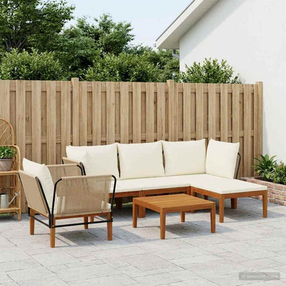 vidaXL 6 pcs Solid Acacia Wood & Rope Natural Beige and Cream White