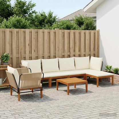 vidaXL 6 pcs Solid Acacia Wood & Rope Natural Beige and Cream White
