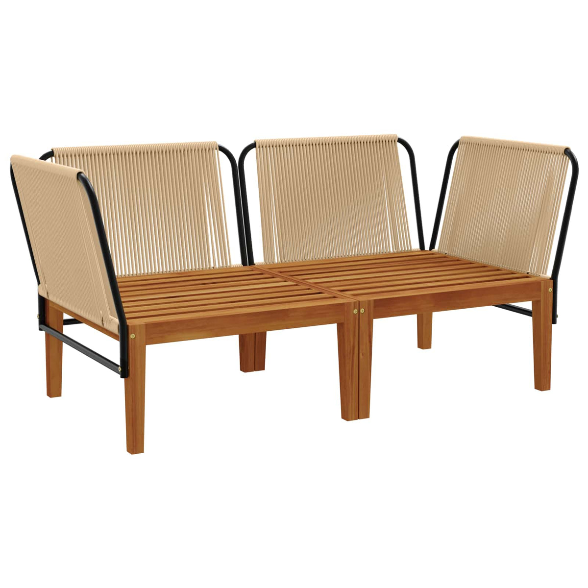 6 pcs Solid Acacia Wood & Rope Natural Beige and cream white 1x corner +1x middle +1x footrest–3x corner +2x middle +table 2x corner