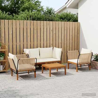 vidaXL 6 pcs Solid Acacia Wood & Rope Natural Beige and Cream White