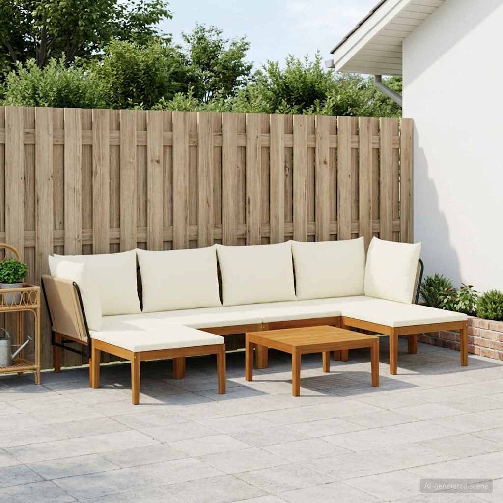 vidaXL 6 pcs Solid Acacia Wood & Rope Natural Beige and Cream White