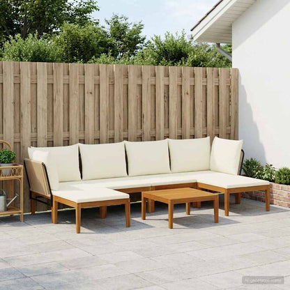 vidaXL 6 pcs Solid Acacia Wood & Rope Natural Beige and Cream White