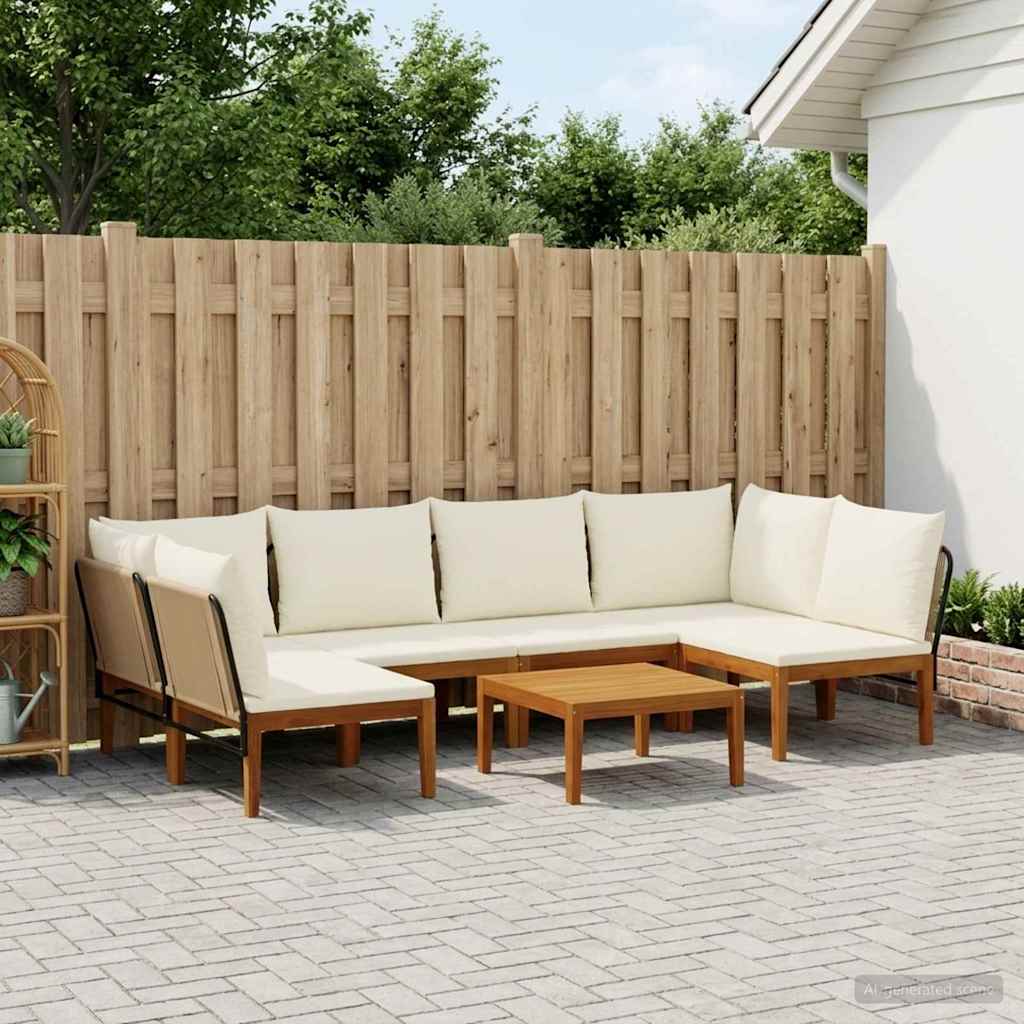 vidaXL 6 pcs Solid Acacia Wood & Rope Natural Beige and Cream White