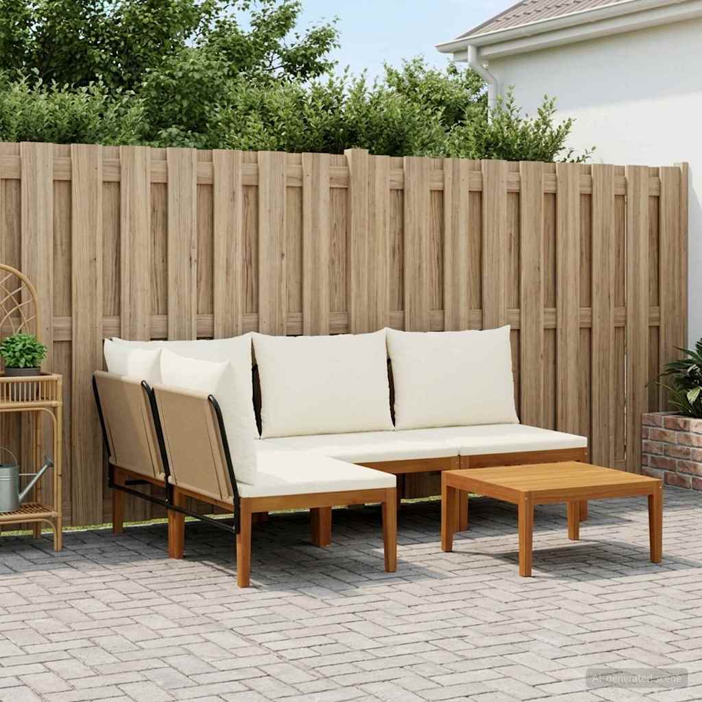 vidaXL 6 pcs Solid Acacia Wood & Rope Natural Beige and Cream White