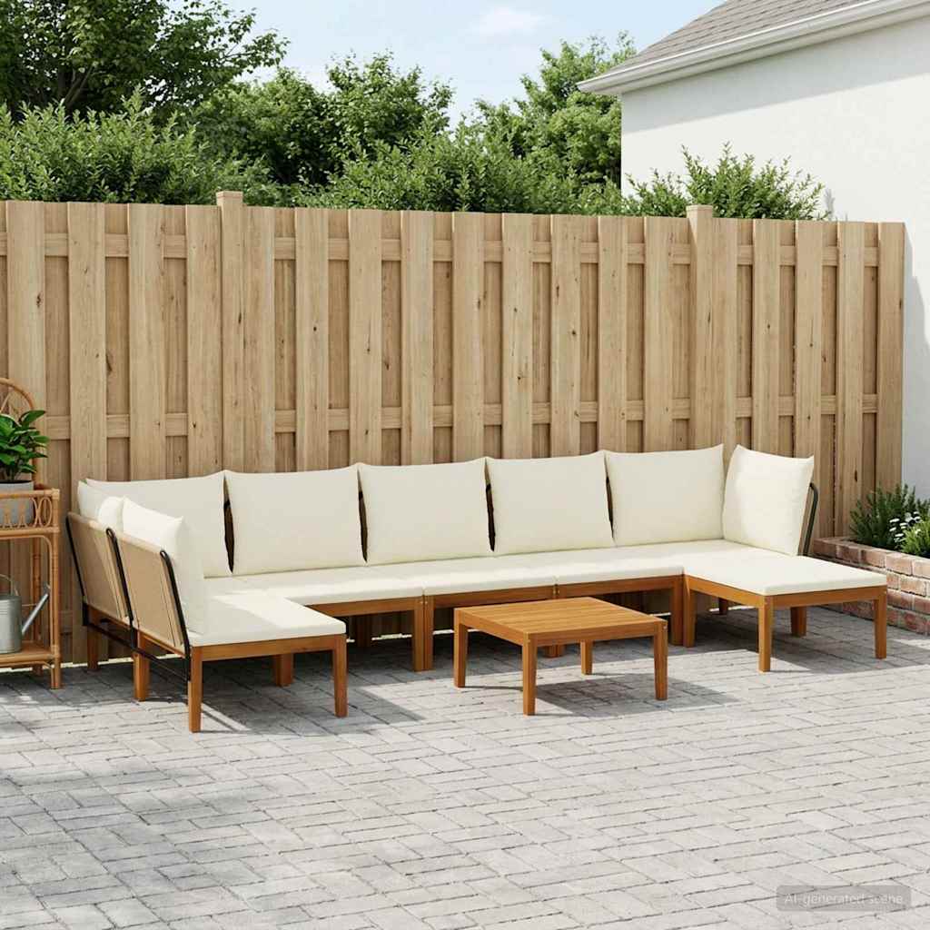 vidaXL 6 pcs Solid Acacia Wood & Rope Natural Beige and Cream White