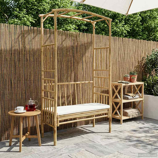 Garden Arch with Bench 115 x 50 x 205 cm Bamboo Cream white