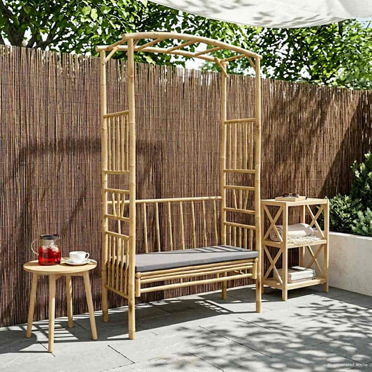 vidaXL Garden Arch with Bench Dark Grey 115 x 50 x 205 cm Bamboo 1