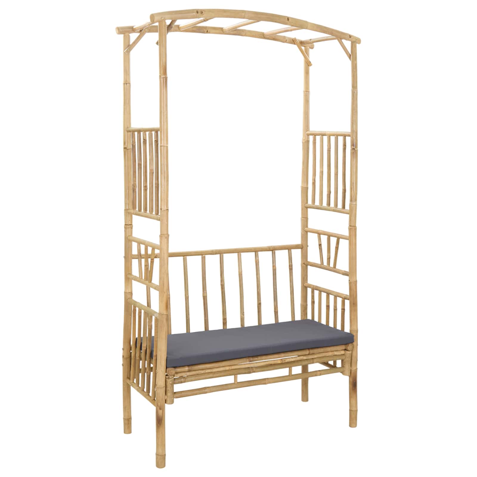 vidaXL Garden Arch with Bench Dark Grey 115 x 50 x 205 cm Bamboo 2