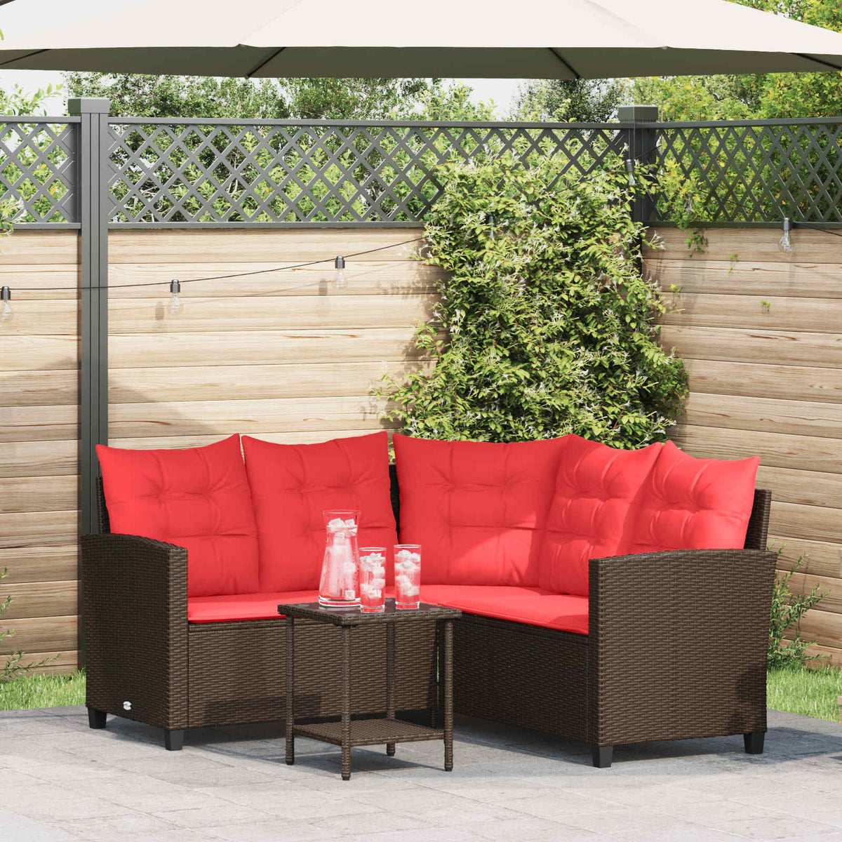 vidaXL Outdoor Sofa Set 2 pcs 5-Seater Brown and Red Poly Rattan 1