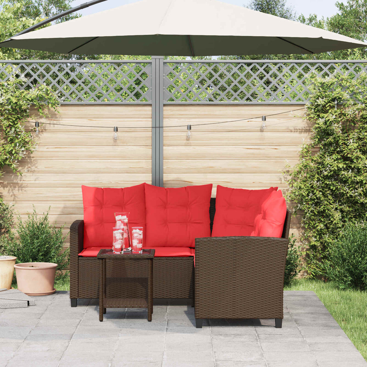 vidaXL Outdoor Sofa Set 2 pcs 5-Seater Brown and Red Poly Rattan 4
