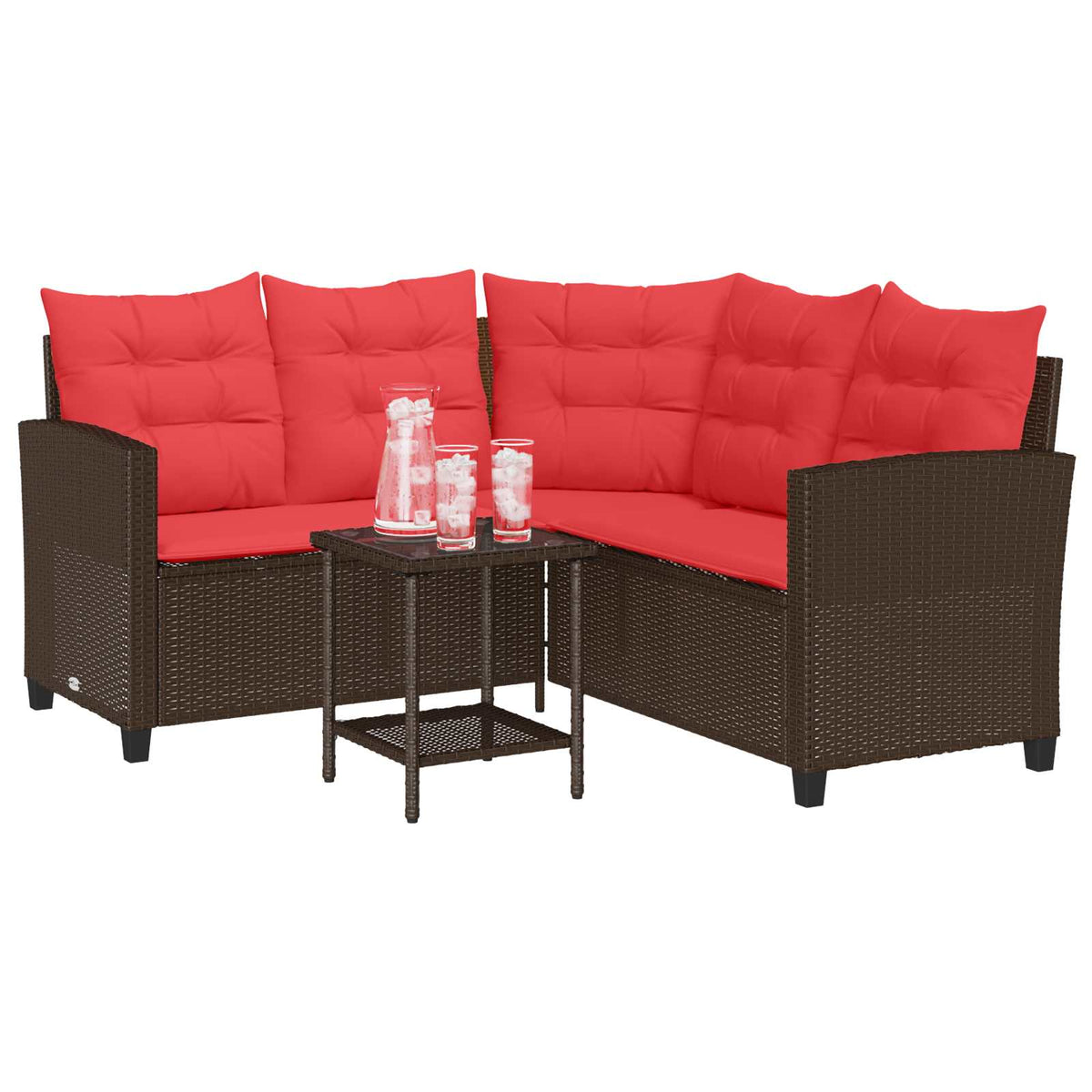 vidaXL Outdoor Sofa Set 2 pcs 5-Seater Brown and Red Poly Rattan 3
