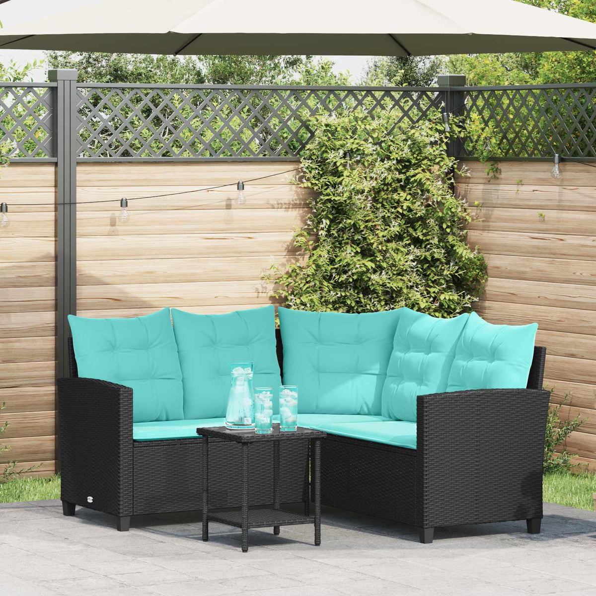 vidaXL Garden Sofa 2 pcs 5-Seater Black and Turquoise Poly rattan 1
