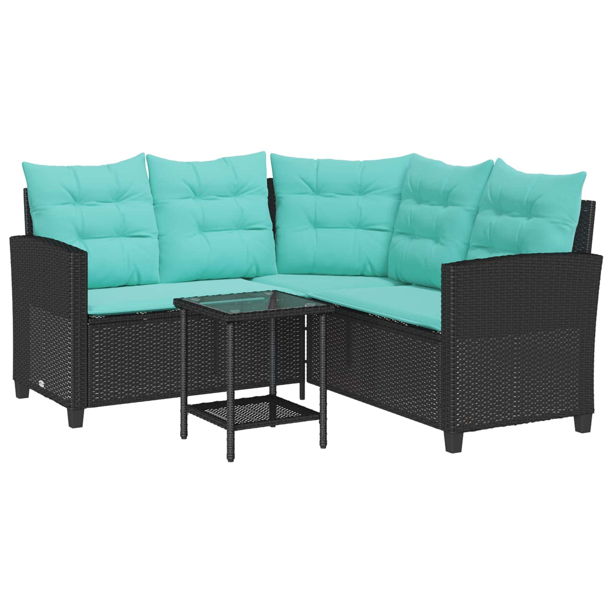 vidaXL Garden Sofa 2 pcs 5-Seater Black and Turquoise Poly rattan 2