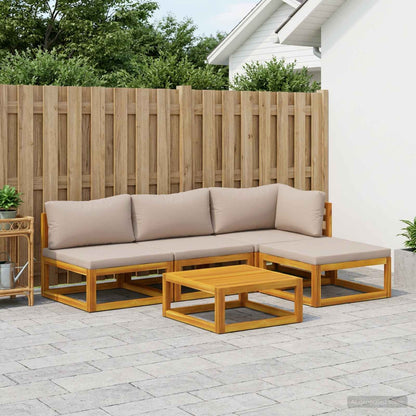 Sofa Set 6 pcs Natural Solid Acacia Wood Taupe Corner + 2x middle + footrest + table