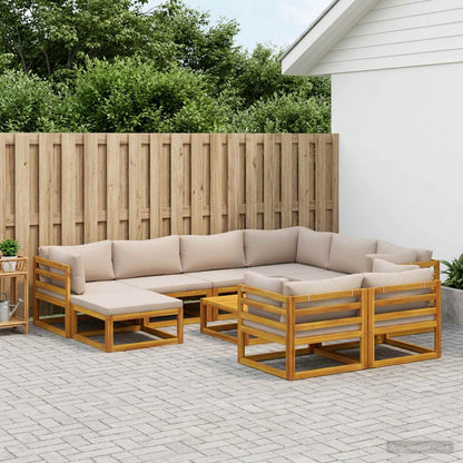 Sofa Set 6 pcs Natural Solid Acacia Wood Taupe 5x corner + 3x middle + footrest + table