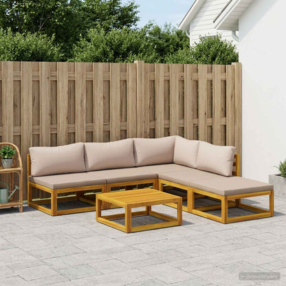 Sofa Set 6 pcs Natural Solid Acacia Wood Taupe Corner + 3x middle + footrest + table