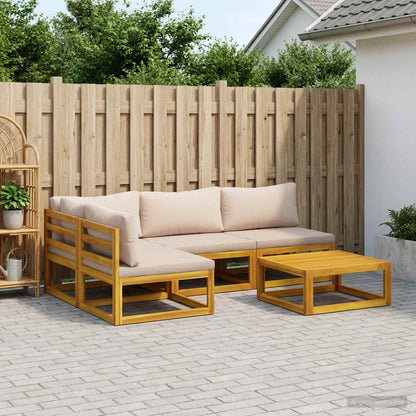 Sofa Set 6 pcs Natural Solid Acacia Wood Taupe Corner + 3x middle + table