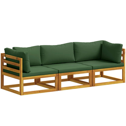 Sofa Set 7 pcs Natural Solid Acacia Wood Green 2x corner + 2x armchair + table–4x corner + 4x middle + table 2x corner + middle