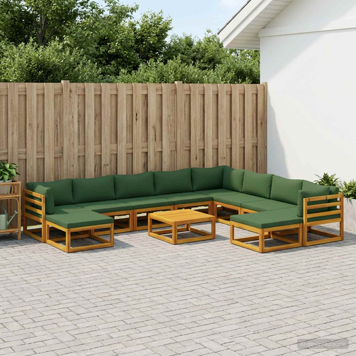 vidaXL Sofa Set 7 pcs Natural Solid Acacia Wood Green