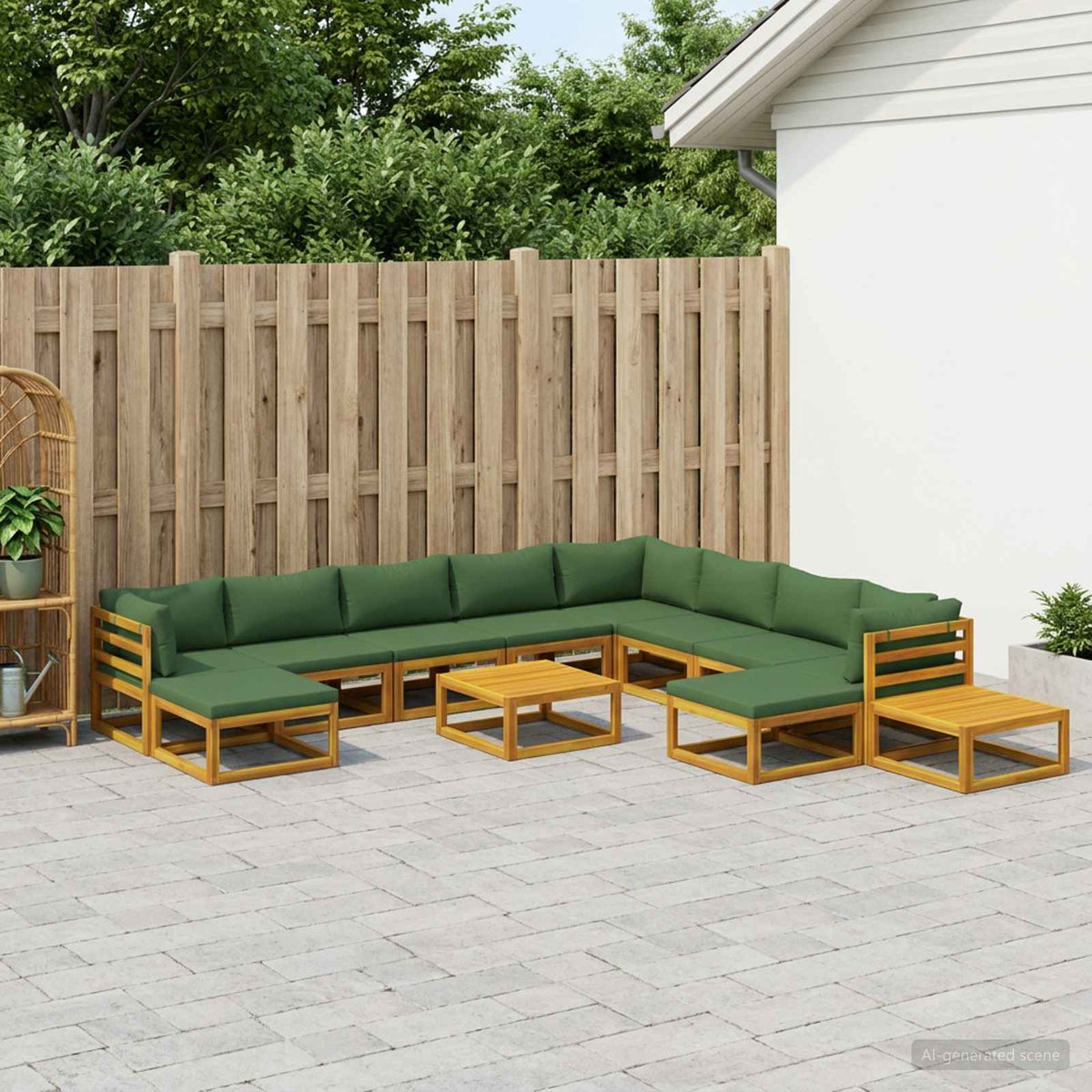 vidaXL Sofa Set 7 pcs Natural Solid Acacia Wood Green