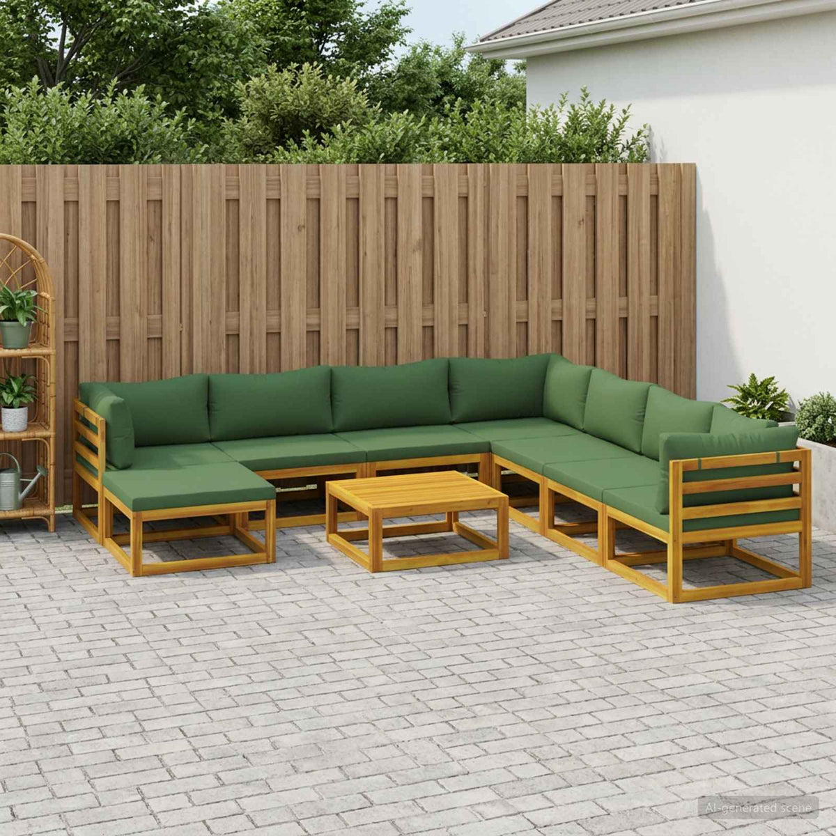 vidaXL Sofa Set 7 pcs Natural Solid Acacia Wood Green