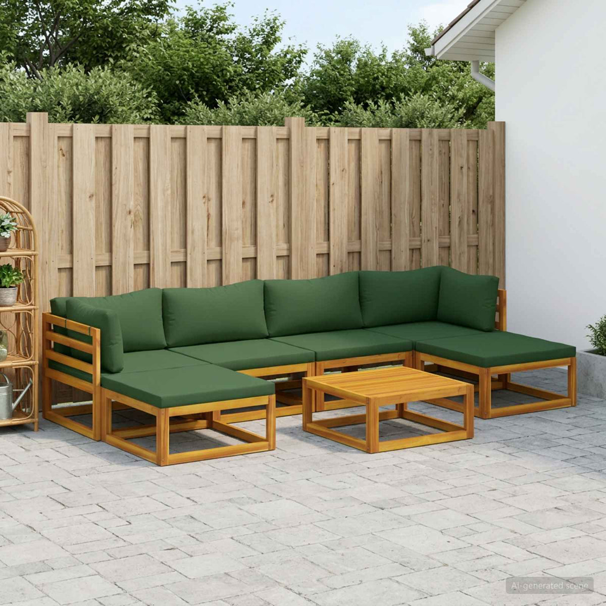 vidaXL Sofa Set 7 pcs Natural Solid Acacia Wood Green