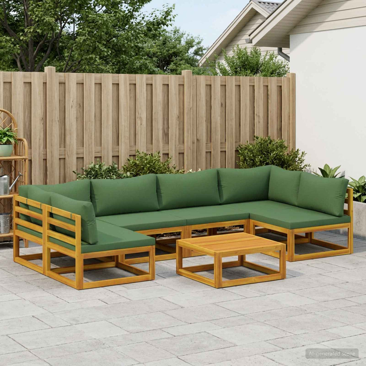 vidaXL Sofa Set 7 pcs Natural Solid Acacia Wood Green