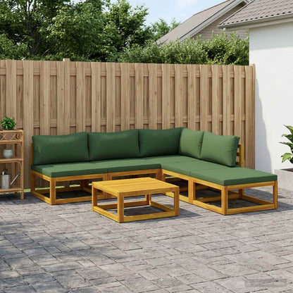 Sofa Set 6 pcs Natural Solid Acacia Wood Green Corner + 3x middle + footrest + table
