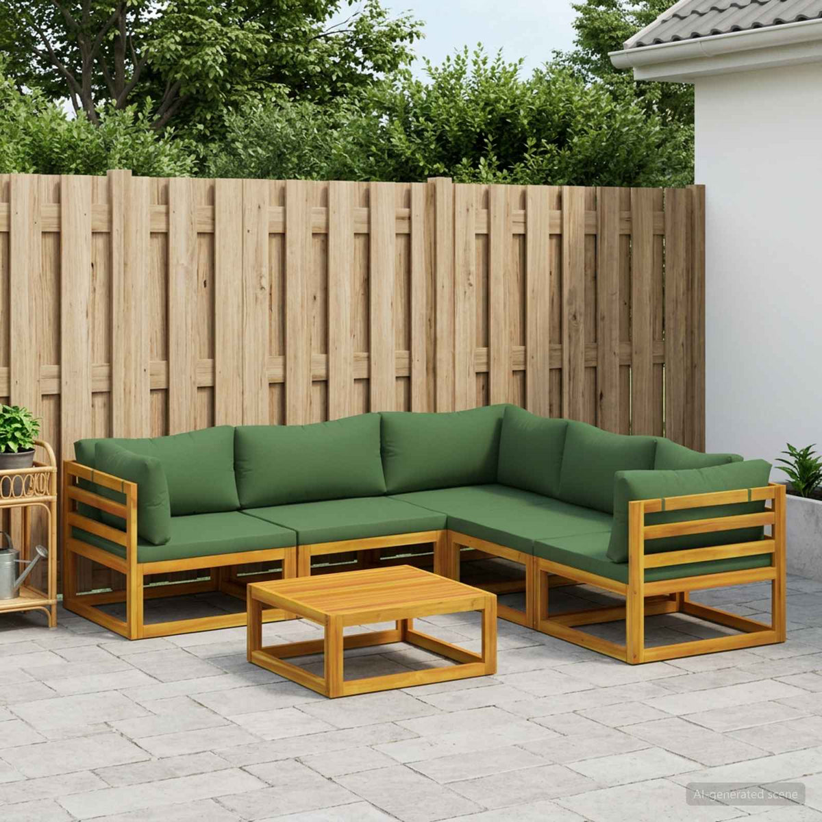 vidaXL Sofa Set 7 pcs Natural Solid Acacia Wood Green