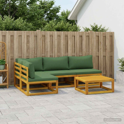 Sofa Set 6 pcs Natural Solid Acacia Wood Green Corner + 3x middle + table