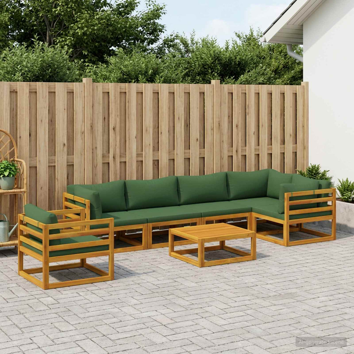 vidaXL Sofa Set 7 pcs Natural Solid Acacia Wood Green