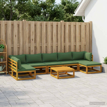 vidaXL Sofa Set 7 pcs Natural Solid Acacia Wood Green