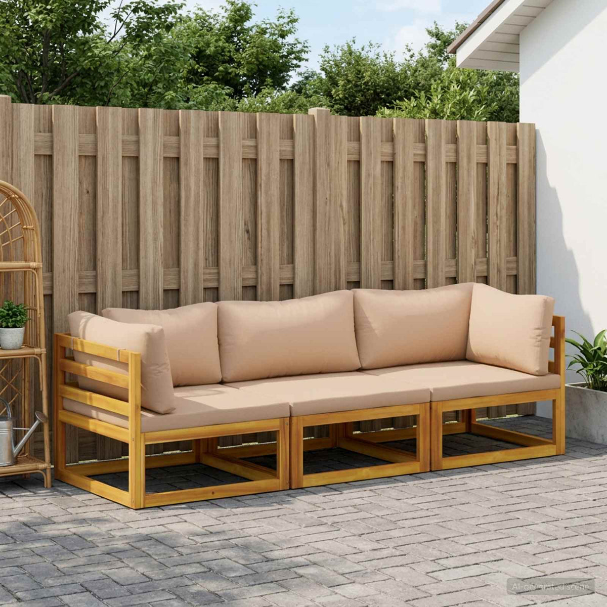 vidaXL Sofa Set 3 pcs Natural Solid Acacia Wood 1