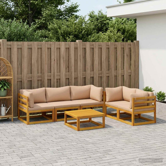 Sofa Set 6 pcs Natural Solid Acacia Wood Beige 4x corner + middle + table
