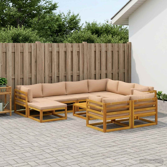 Sofa Set 6 pcs Natural Solid Acacia Wood Beige 5x corner + 3x middle + footrest + table