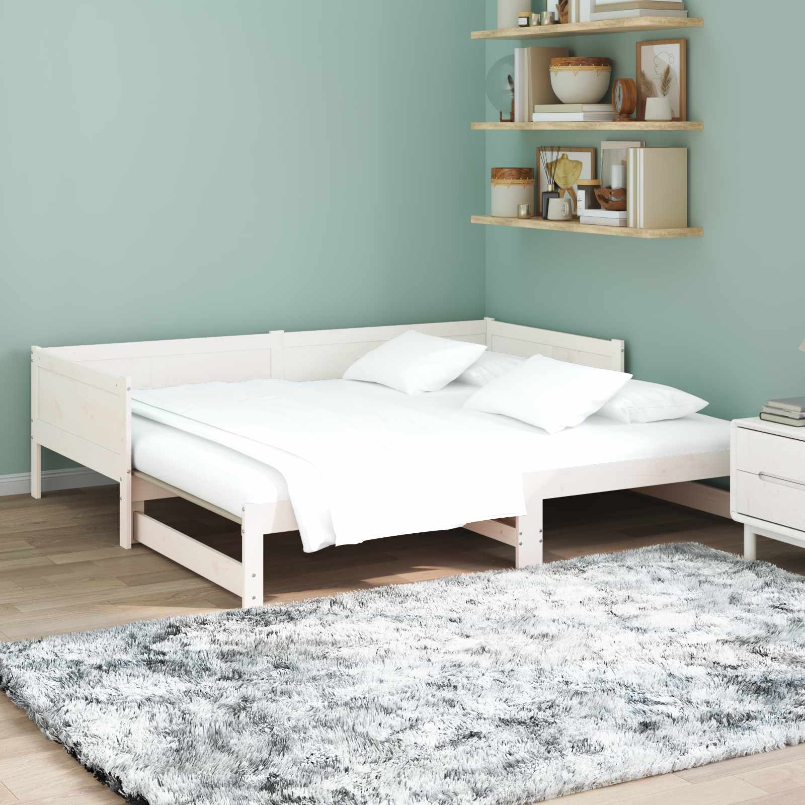 vidaXL Pull-out Day Bed White 180 x 200 cm Solid Pine Wood 5