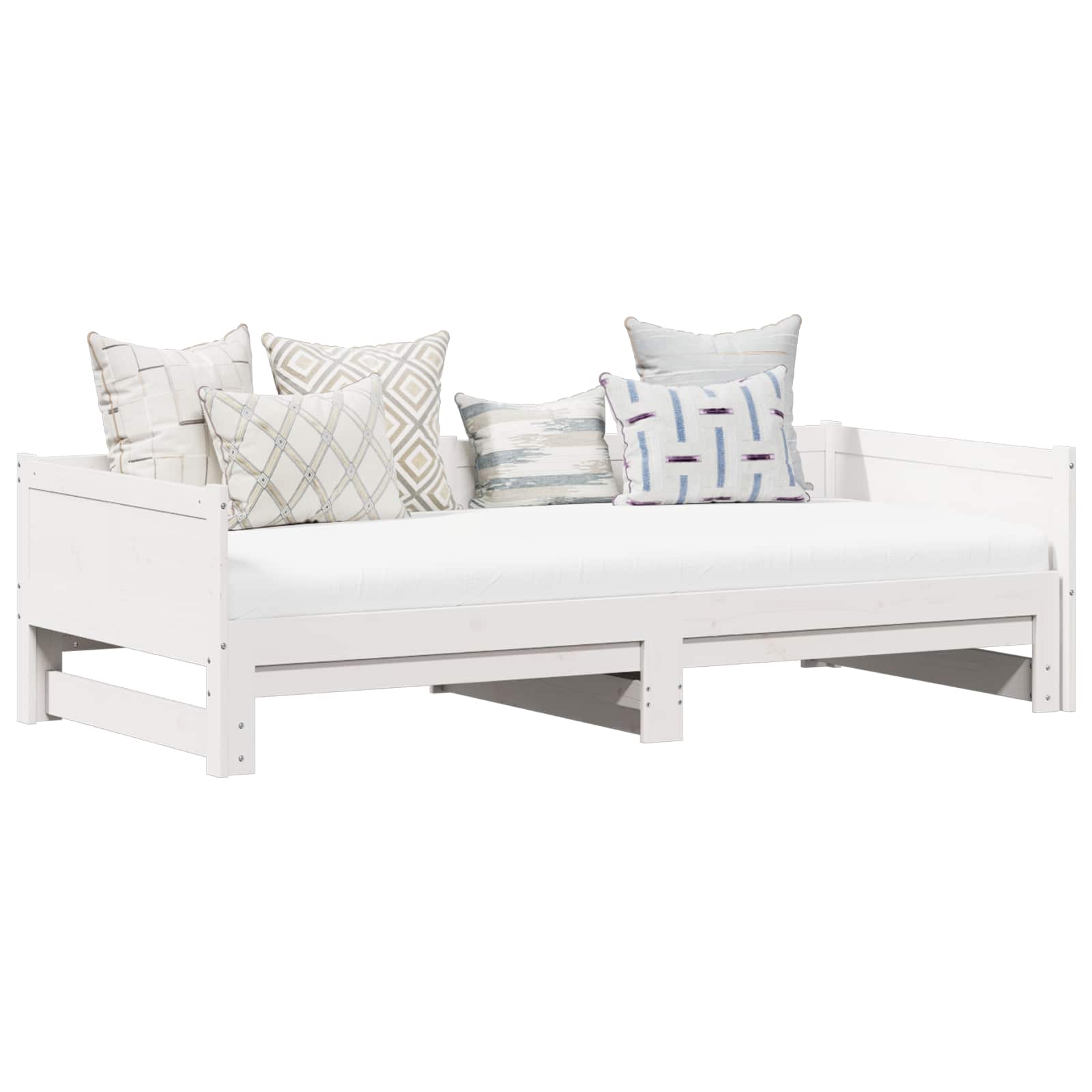 vidaXL Pull-out Day Bed White 180 x 200 cm Solid Pine Wood 3