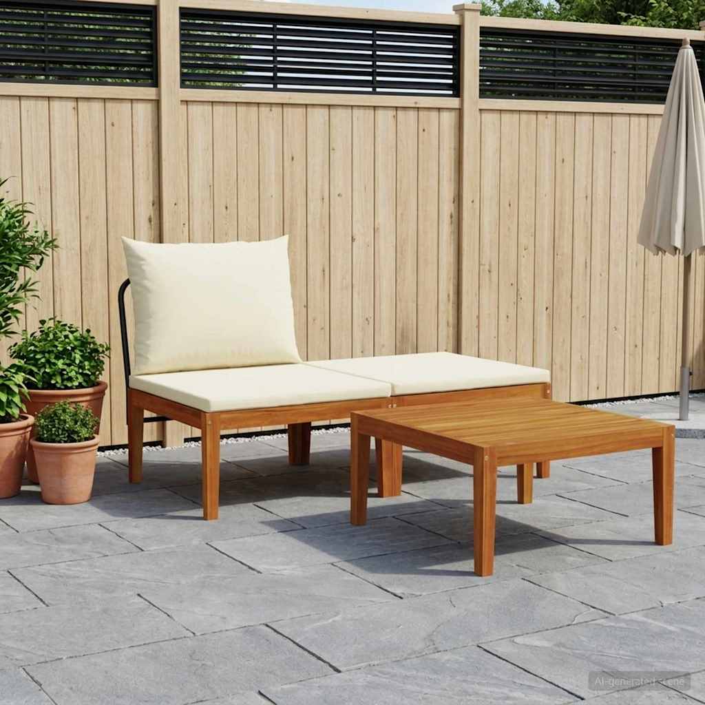 vidaXL 3 pcs Garden Lounge Set with Cushions Solid Acacia Wood & Rope 1