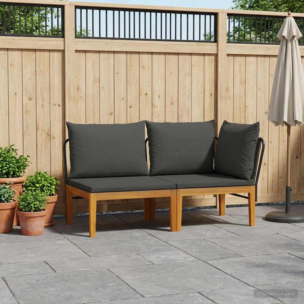 vidaXL 2 pcs Garden Lounge Set with Cushions Solid Acacia Wood & Rope 1
