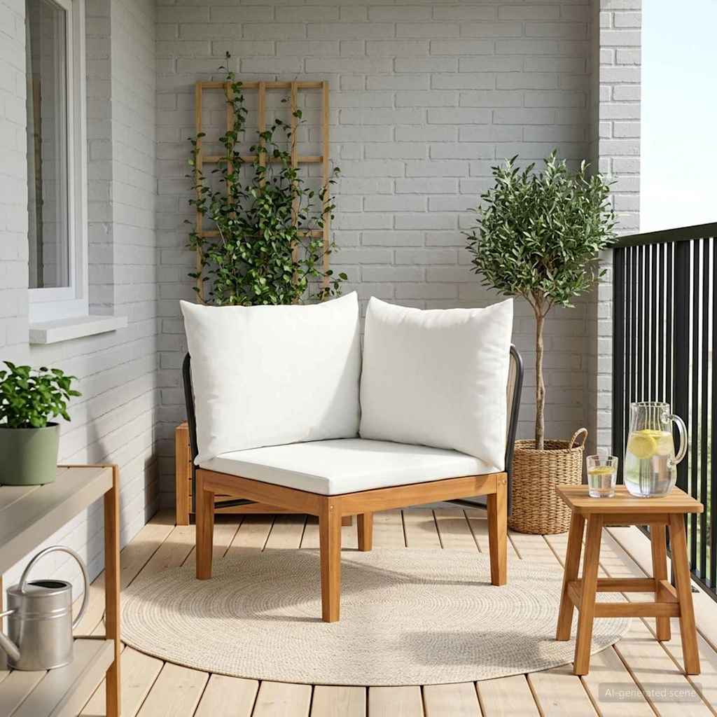 vidaXL Garden with Cushions Solid Acacia Wood & Rope Beige and Cream White